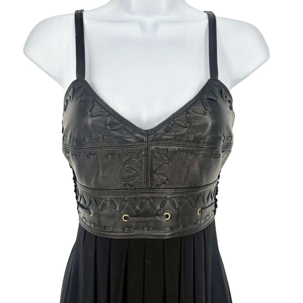 Sky Black Faux Leather Corset Top Maxi Dress Size S